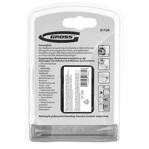 Рулетка "Doppelhaken",5 м x 25 мм,двухсторонний зацеп,Нейлон,двусторонняя шкала,автоматическая фиксация Gross по ценам производителя в Москве с доставкой по всей России