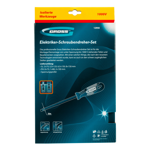 Набор отверток диэлектрических до 1000 В, 8 шт, тестер, CrMo, двухкомпонентные рукоятки Gross по ценам производителя в Москве с доставкой по всей России