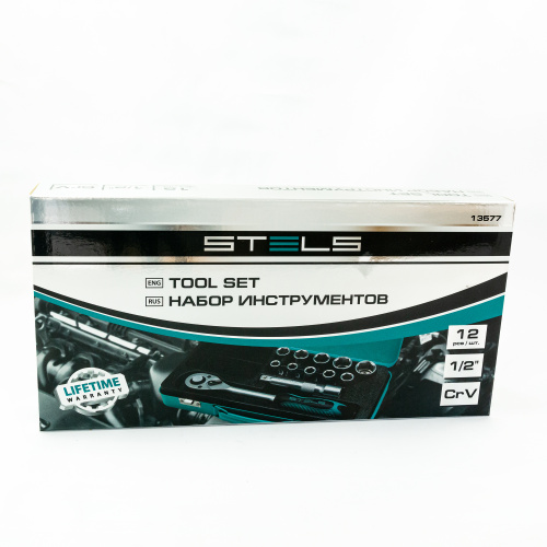 Набор торцевых головок, 1/2, головки 10 - 24 мм, с трещоточным ключом, 12 предметов Stels по ценам производителя в Москве с доставкой по всей России