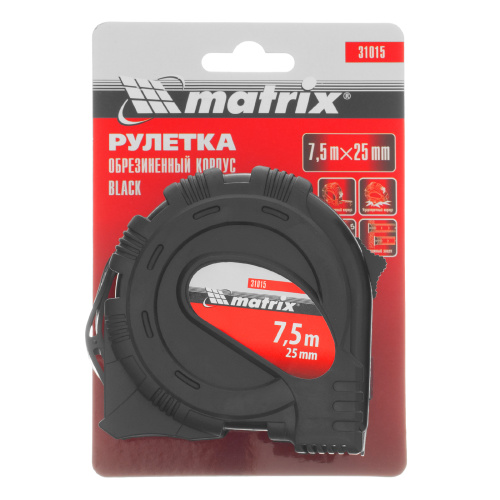 Рулетка Black,7,5 м х 25 мм,обрезиненный корпус Matrix по ценам производителя в Москве с доставкой по всей России