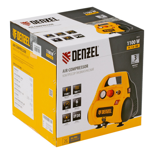 Компрессор воздушный безмасляный РС 1/6-180,1, 1 кВт, 180 л/мин, 6 л Denzel по ценам производителя в Москве с доставкой по всей России