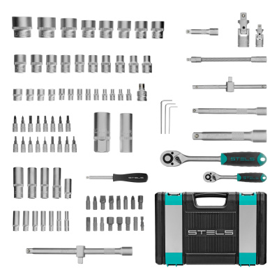 Набор инструментов, 1/2", 1/4", CrV, пластиковый кейс 94 предмета Stels купить в Москве с доставкой по всей России | ProtosMarket.ru