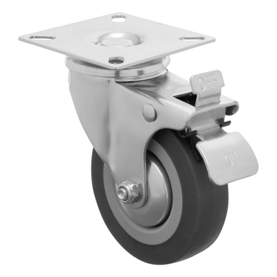 Колесо поворотное с тормозом D 75 мм, крепление  платформенное Сибртех по ценам производителя в Москве с доставкой по всей России