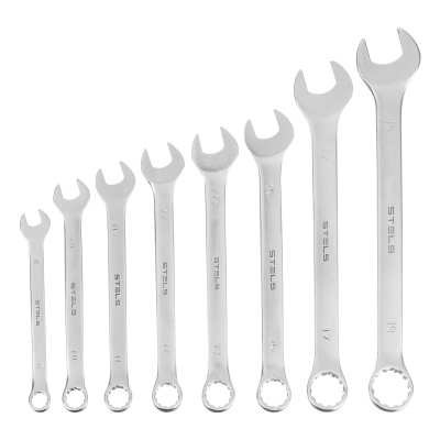 Набор ключей комбинированных, 8-19 мм, 8 шт, CrV, матовый хром Stels по ценам производителя в Москве с доставкой по всей России