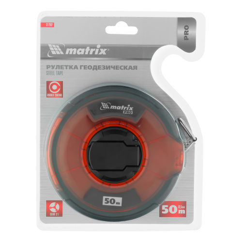 Рулетка геодезическая 50 м х 12,5 мм, закрытый корпус, стальная лента, односторонняя шкала, Pro Matrix по ценам производителя в Москве с доставкой по всей России