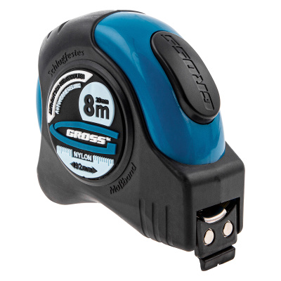 Рулетка "Schlagfest",8 м x 25 мм,магнитный обрезиненный зацеп,двусторонняя шкала,Нейлоновое покрытие,автоматическая фиксация Gross по ценам производителя в Москве с доставкой по всей России