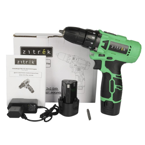 Дрель-шуруповерт аккумуляторная Zitrek Green 12-Li Plus, 12В, 2x2.0Ач по ценам производителя в Москве с доставкой по всей России