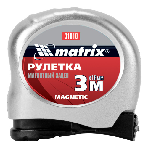 Рулетка Magnetic,3 м х 16 мм,магнитный зацеп Matrix по ценам производителя в Москве с доставкой по всей России
