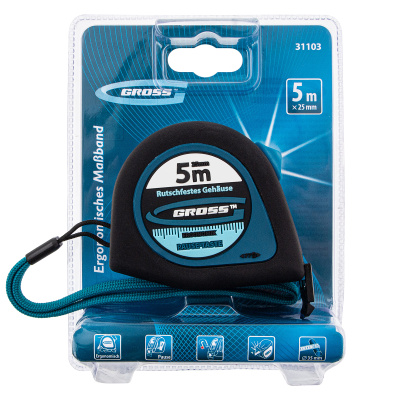 Рулетка "Ergonomisch",5 м x 25 мм,магнитный обрезиненный зацеп Gross купить в Москве с доставкой по всей России | ProtosMarket.ru