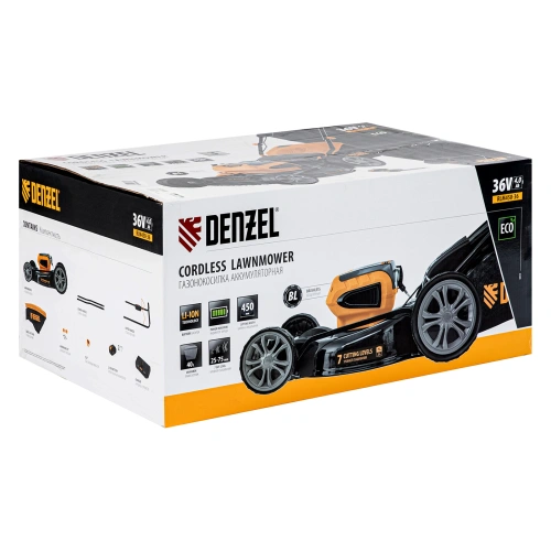 Газонокосилка аккумуляторная бесщеточная RLM450-36, Li-ion, 36 В, 4 Ач, 450 мм, травосборник 40 л Denzel по ценам производителя в Москве с доставкой по всей России