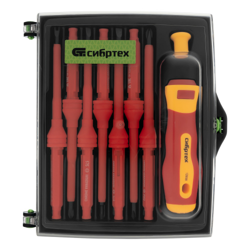 Отвертка со сменными жалами, диэлектрическая до 1000 В, 9 предметов, CrV Сибртех по ценам производителя в Москве с доставкой по всей России