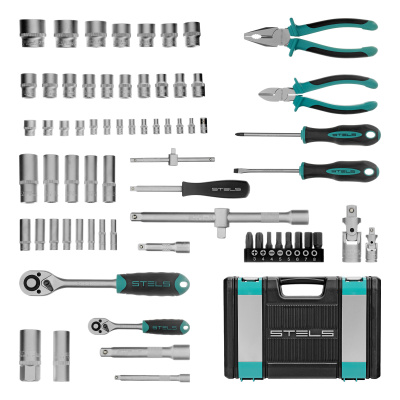 Набор инструментов, 1/2", 1/4", CrV, пластиковый кейс 69 предметов Stels по ценам производителя в Москве с доставкой по всей России