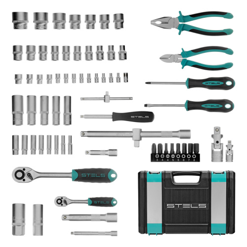 Набор инструментов, 1/2", 1/4", CrV, пластиковый кейс 69 предметов Stels по ценам производителя в Москве с доставкой по всей России