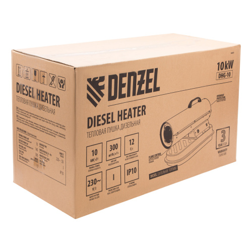 Дизельная тепловая пушка DHG-10, 10 кВт, 300 м3/ч, прямой нагрев Denzel по ценам производителя в Москве с доставкой по всей России