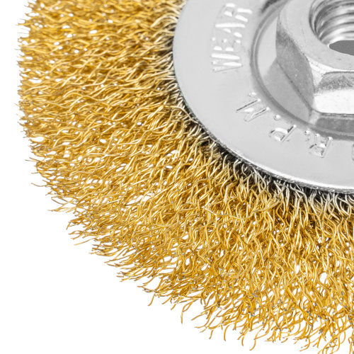 Щетка для УШМ, 100 мм, М14, плоская, латунированная витая проволока Matrix по ценам производителя в Москве с доставкой по всей России