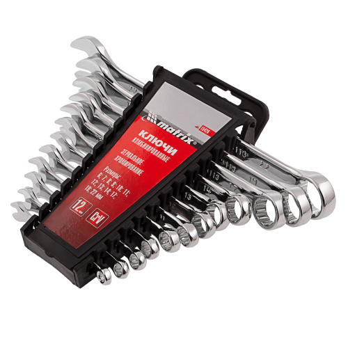 Набор ключей комбинированных, 6-22 мм, 12 шт, CrV, полированный хром Matrix по ценам производителя в Москве с доставкой по всей России