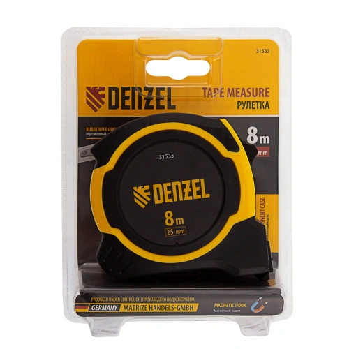 Рулетка 8м х 25мм, двухкомп. корпус, магнитный обрезиненный зацеп Denzel по ценам производителя в Москве с доставкой по всей России