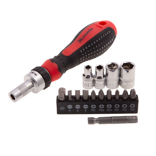 Отвертка реверсивная с набором бит и насадок торцевых, CrV, 1/4, 16 шт Matrix по ценам производителя в Москве с доставкой по всей России