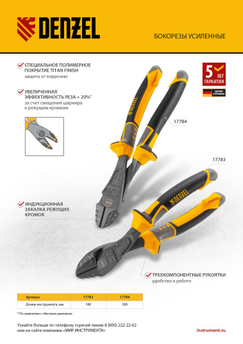 Бокорезы 200 мм, усиленные, трехкомпонентные рукоятки Denzel по ценам производителя в Москве с доставкой по всей России
