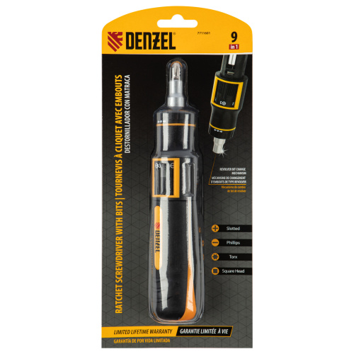 Отвертка реверсивная с револьверным механизмом, 11 шт, сталь S2  Denzel по ценам производителя в Москве с доставкой по всей России
