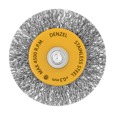 Щетка для дрели, 50 мм, Плоская, со шпилькой, нержавеющая витая проволока Denzel по ценам производителя в Москве с доставкой по всей России