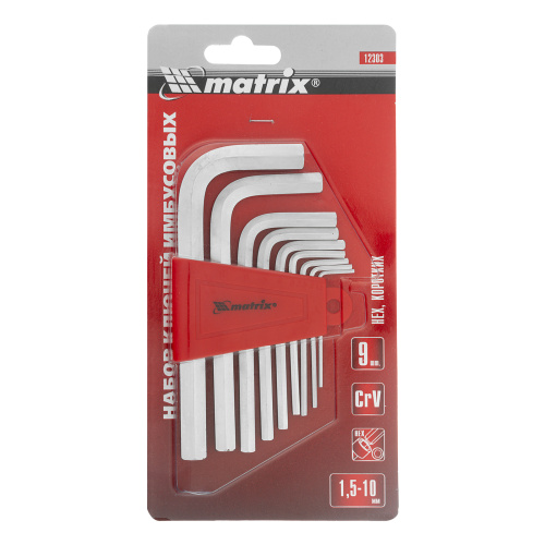 Набор ключей имбусовых HEX, 1.5-10 мм, CrV, 9 шт, коротких, с сатиновым покрытием Matrix по ценам производителя в Москве с доставкой по всей России