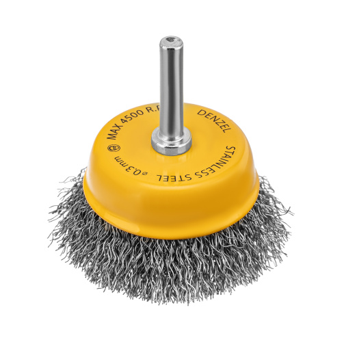 Щетка для дрели, 65 мм, Чашка, со шпилькой , нержавеющая витая проволока Denzel по ценам производителя в Москве с доставкой по всей России