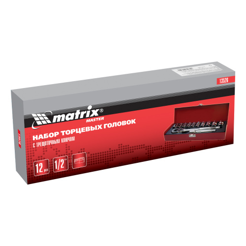 Набор торцевых головок, 1/2", головки 10 - 24 мм, с трещот. ключом, 12 предметов Matrix по ценам производителя в Москве с доставкой по всей России