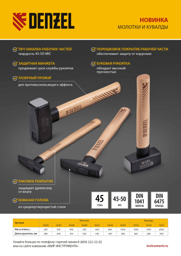 Кувалда, 1500 г, кованая головка, буковая рукоятка Denzel по ценам производителя в Москве с доставкой по всей России