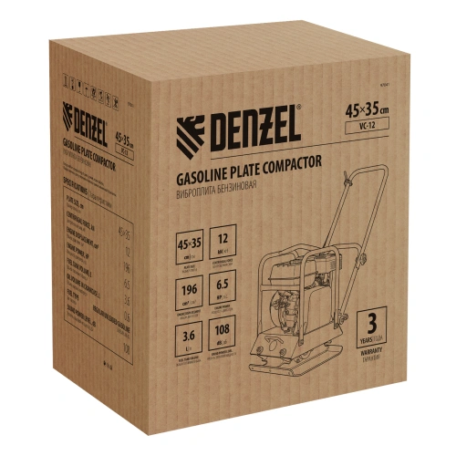 Виброплита бензиновая VC-12, 12 кН, 45*35 см, 196 см3 Denzel по ценам производителя в Москве с доставкой по всей России