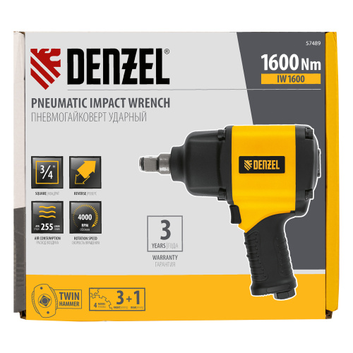 Ударный пневмогайковерт IW1600, 3/4", 4000 об/мин, 1600 Нм Denzel по ценам производителя в Москве с доставкой по всей России