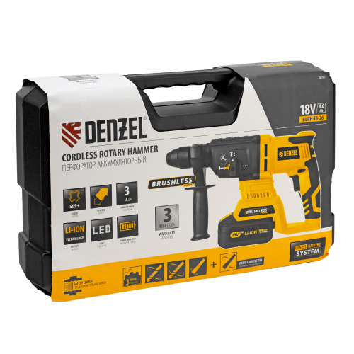 Перфоратор аккумуляторный BLRH-IB-26 Li-Ion, 18 В Denzel по ценам производителя в Москве с доставкой по всей России