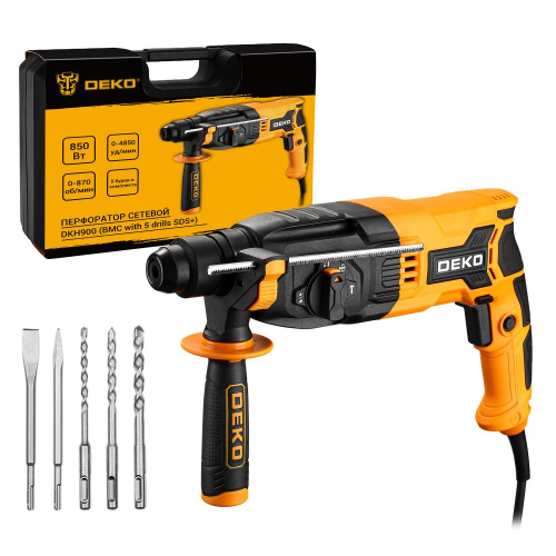 Перфоратор сетевой DEKO DKH900 в кейсе с набором из 5 буров SDS+, 850Вт по ценам производителя в Москве с доставкой по всей России