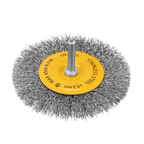 Щетка для дрели 100 мм, Плоская, со шпилькой, нержавеющая витая проволока Denzel по ценам производителя в Москве с доставкой по всей России