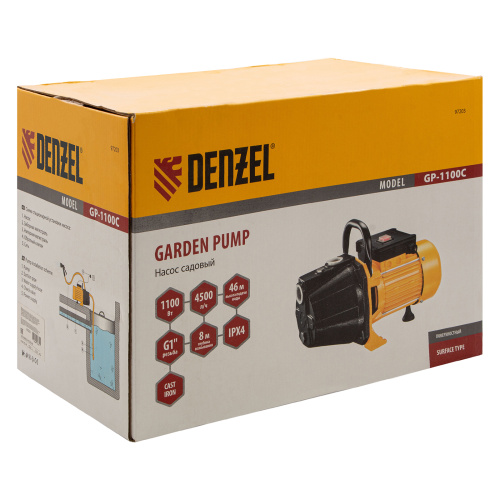Садовый поверхностный насос GP1100C, 1100 Вт, 4500 л/ч, подъем 46 м, чугун Denzel по ценам производителя в Москве с доставкой по всей России