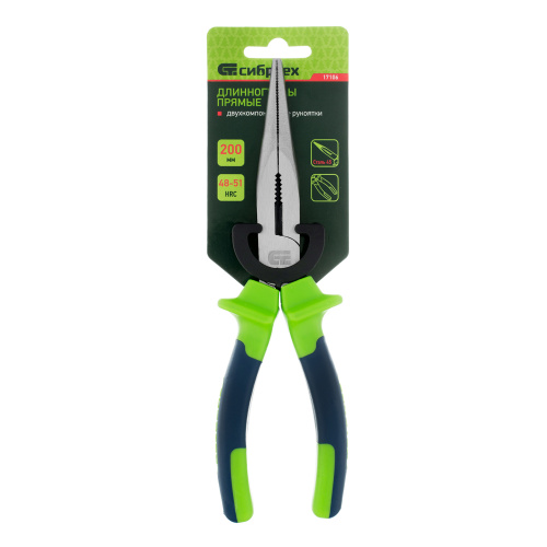 Длинногубцы прямые, 200 мм, двухкомпонентные рукоятки Сибртех по ценам производителя в Москве с доставкой по всей России