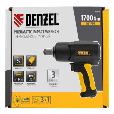 Ударный пневмогайковерт IW1700, 3/4", 8500 об/мин, 1700 Нм Denzel по ценам производителя в Москве с доставкой по всей России