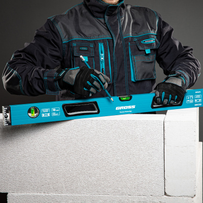 Уровень алюминиевый, 800 мм, усиленный с ударопрочными заглушками, рукоятки, 3 глазка Gross по ценам производителя в Москве с доставкой по всей России