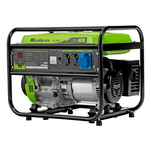 Генератор бензиновый БС-8000, 6,6 кВт, 230В, четырехтактный, 25 л, ручной стартер Сибртех по ценам производителя в Москве с доставкой по всей России