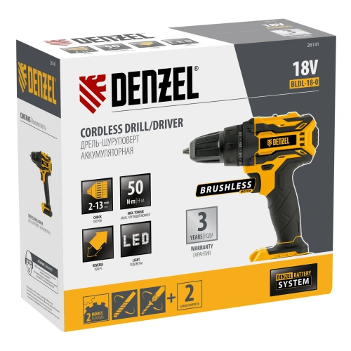 Дрель-шуруповерт аккумуляторная, бесщет. BLDL-18-0 Li-Ion, 18 В Denzel по ценам производителя в Москве с доставкой по всей России
