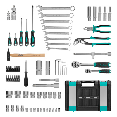 Набор инструментов, 1/2", 1/4", CrV, пластиковый кейс 76 предметов Stels по ценам производителя в Москве с доставкой по всей России