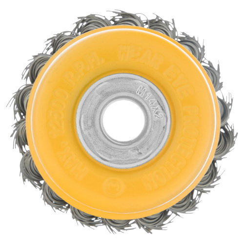 Щетка для УШМ, 75 мм, "Чашка", крученая нержавеющая проволока 0.5 мм, М14 Denzel по ценам производителя в Москве с доставкой по всей России