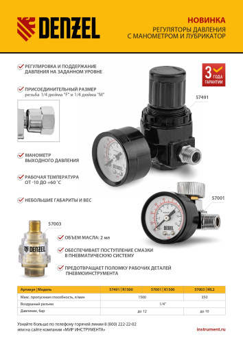 Лубрикатор ML2, 10 бар, 1/4" Denzel по ценам производителя в Москве с доставкой по всей России