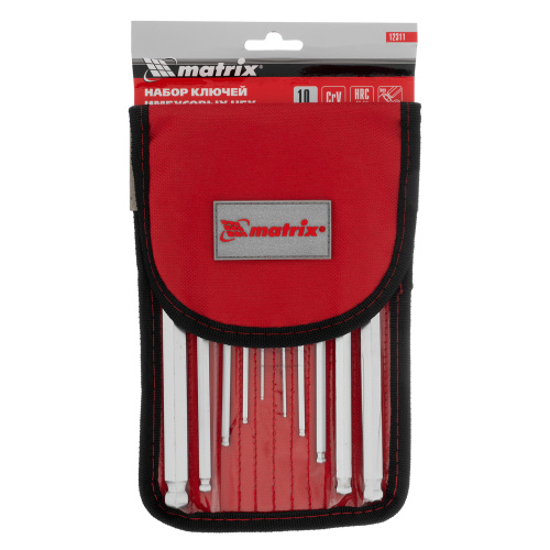Набор ключей имбусовых HEX, 1.5-12 мм, CrV, 10 шт, удлиненных, шарообразный наконечник, с сатинированным покрытием, чехол Matrix по ценам производителя в Москве с доставкой по всей России