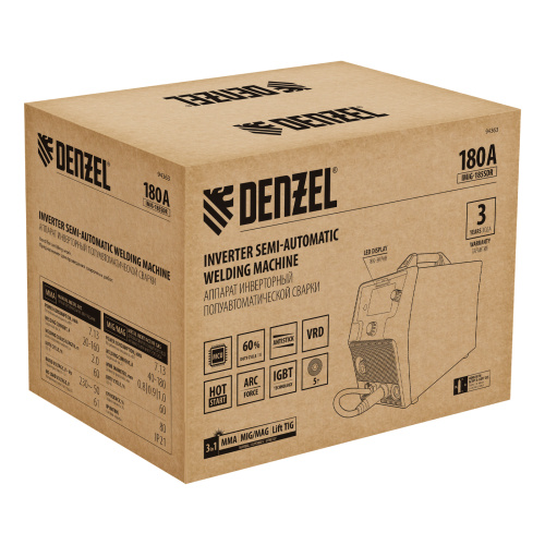 Аппарат инвертор. полуавтомат. cварки IMIG-185SDR, 180 А, ПВ 60%, катушка 5 кг Denzel по ценам производителя в Москве с доставкой по всей России