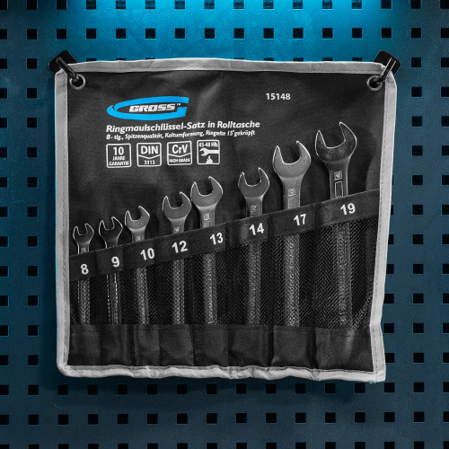 Набор ключей комбинированных 8-19 мм, 8 шт, CrV, холодный штамп Gross по ценам производителя в Москве с доставкой по всей России
