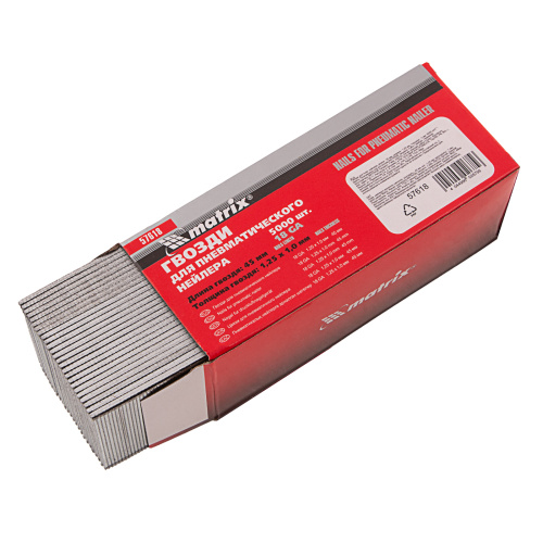 Гвозди для пневматического нейлера, длина 45 мм, ширина 1.25 мм, толщина 1 мм, 5000 шт Matrix по ценам производителя в Москве с доставкой по всей России
