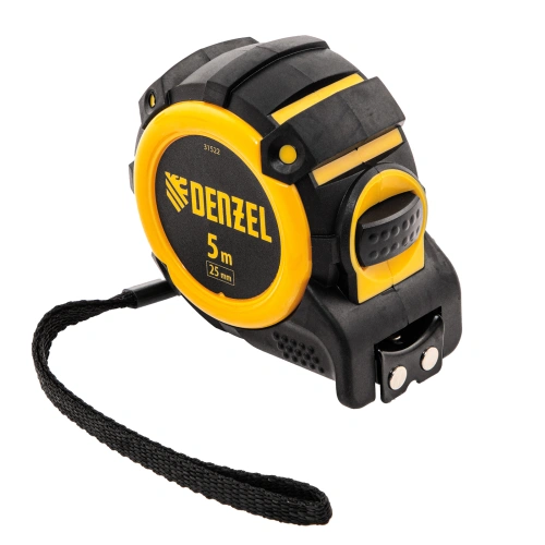 Рулетка 5м х 25мм, автоматич. фиксац., нейлон. покрытие, магнит. зацеп, двухстор. разметка Denzel по ценам производителя в Москве с доставкой по всей России