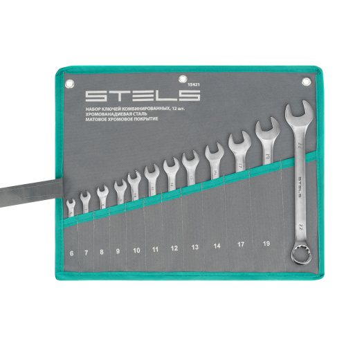 Набор ключей комбинированных 6-22 мм, 12 шт, CrV, матовый хром Stels по ценам производителя в Москве с доставкой по всей России