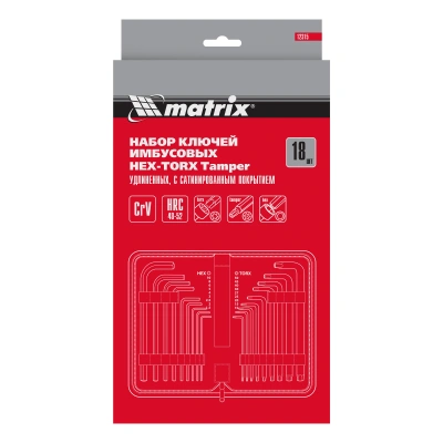 Набор ключей имбусовых HEX-Torx , 18 шт: HEX 1.5-10 мм, T10-T50, CrV, удлиненных, с сатиновым покрытием Matrix по ценам производителя в Москве с доставкой по всей России